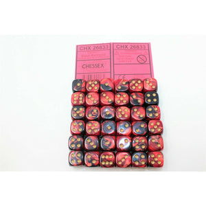 Chessex Black Red with Gold 36 Gemini 12mm Pipped Dice CHX 26833 - TISTA MINIS