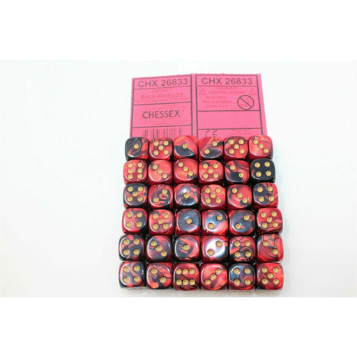 Chessex Black Red with Gold 36 Gemini 12mm Pipped Dice CHX 26833 - TISTA MINIS