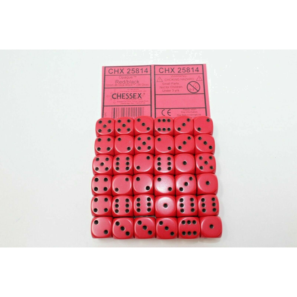 Chessex Dice 12mm D6 (36 Dice) Opaque Red / Black - CHX 25814 - Tistaminis