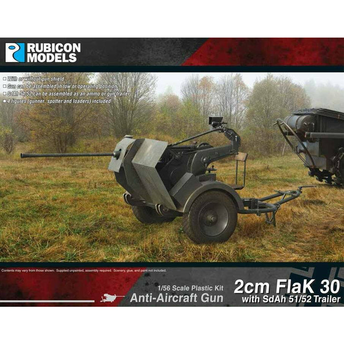 Rubicon German 2cm FlaK 30 Anti-Aircraft Gun with SdAh 51/52 Trailer New - Tistaminis