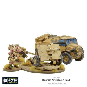 Bolt Action British 8th Army 25 pounder Light Artillery, Quad & Limber New - TISTA MINIS