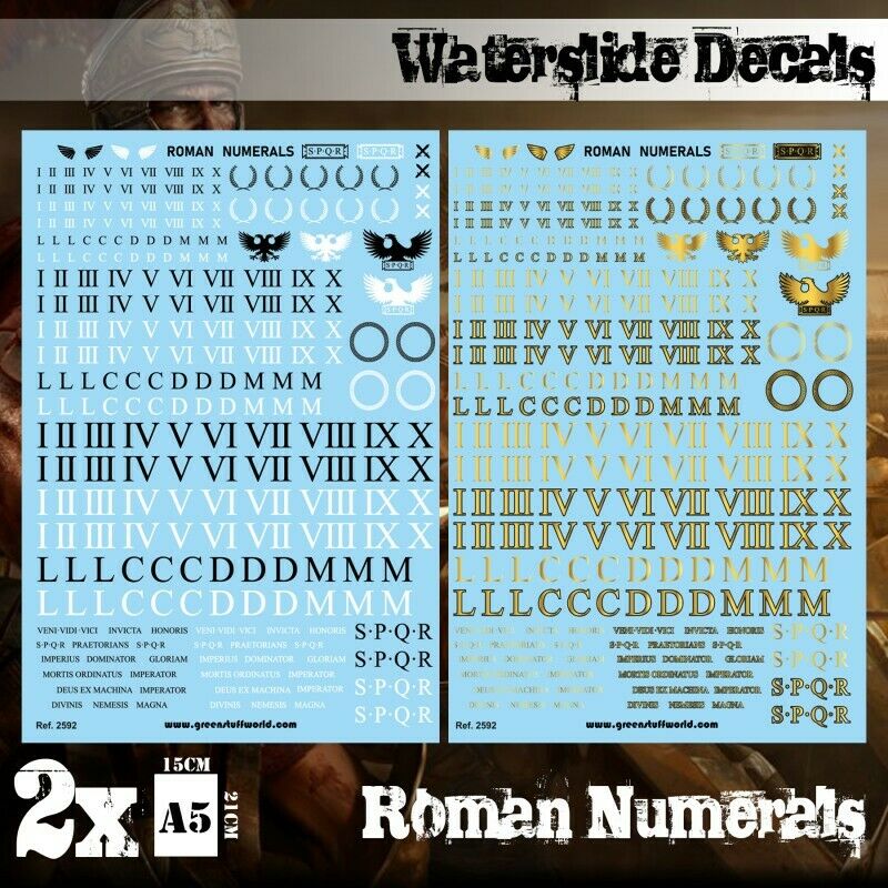 Green Stuff World Decal sheets - ROMAN NUMERALS New - Tistaminis