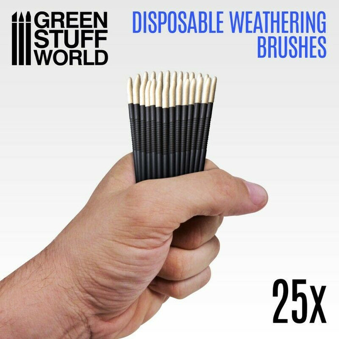 Green Stuff World 25x Disposable Weathering Brushes New - TISTA MINIS