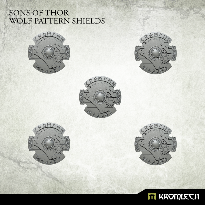 Kromlech Sons of Thor: Wolf Pattern Shields (5) New - TISTA MINIS