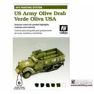 Vallejo US ARMY OLIVE DRAB 6x8ml SET - AFV ARMOUR PAINTING SYSTEM Paint Set New - TISTA MINIS