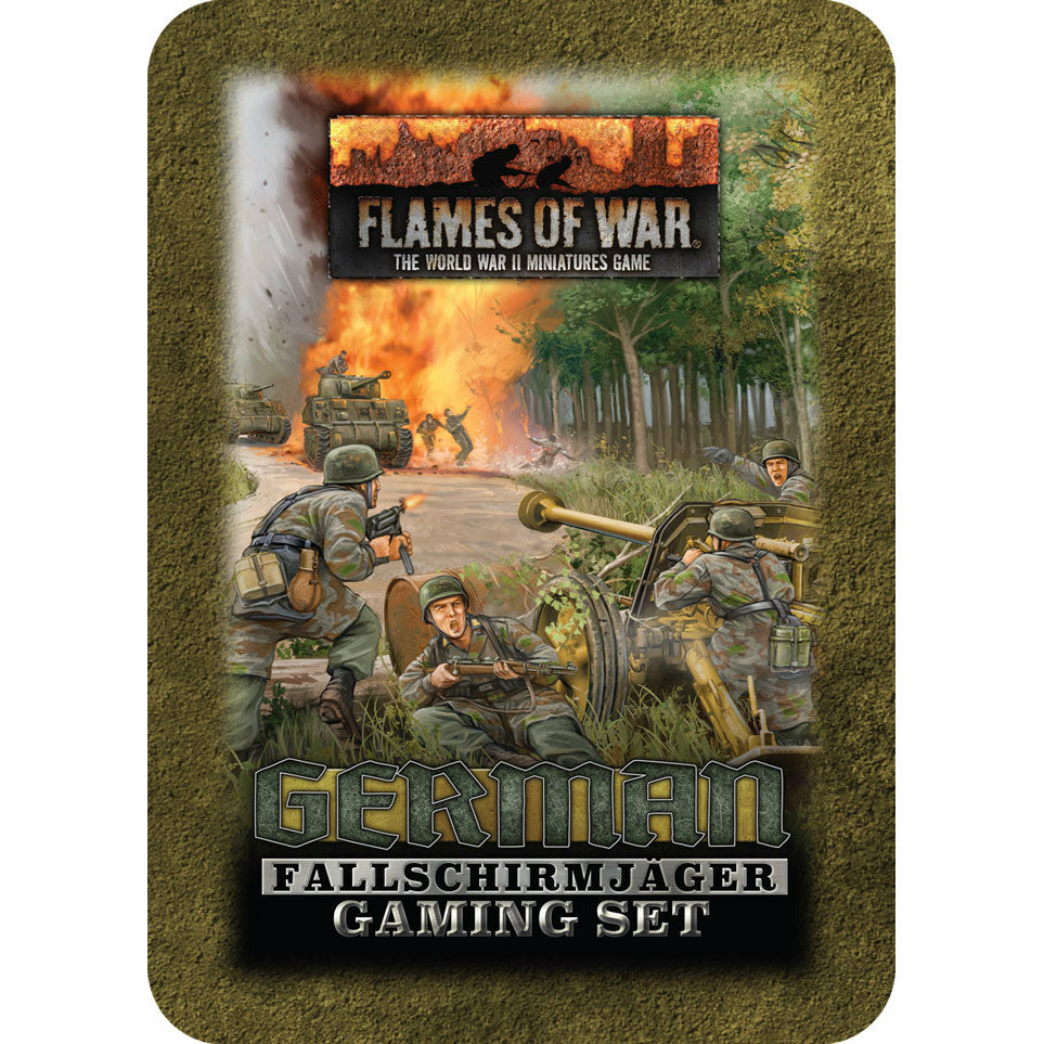 Flames of War	Fallschirmjager Tin (x20 Tokens, x2 Objectives, x16 Dice) New - Tistaminis